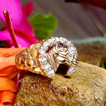 10k Yellow Gold Diamond Horse Head in a Horse Shoe Ring DEJ-24524